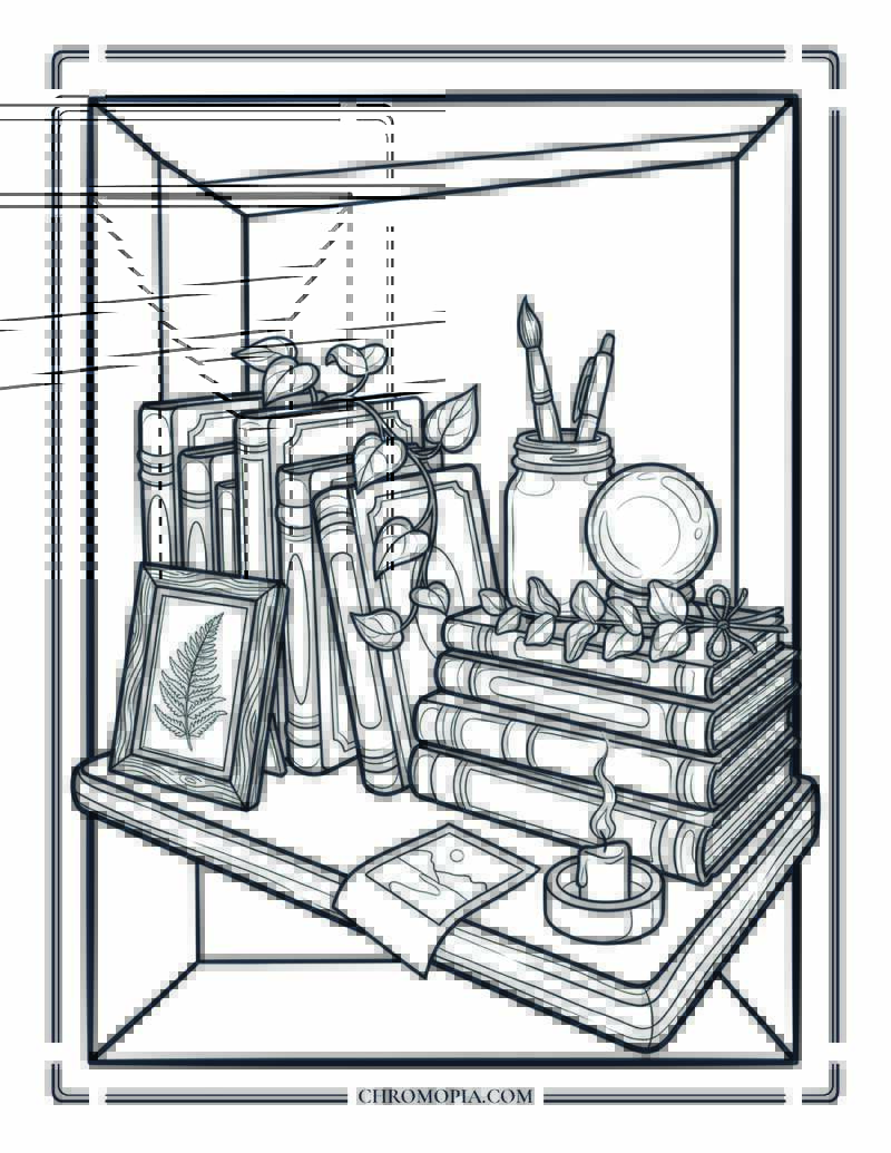 Aesthetic Bookshelf Shelfie National Book Lovers Day Coloring Page