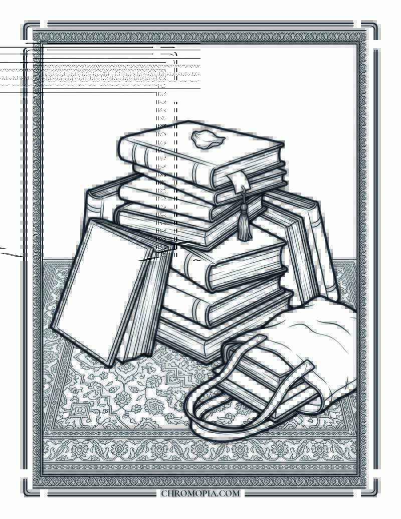 Book Haul Stack On Vintage Persian Rug National Book Lovers Day Coloring Page