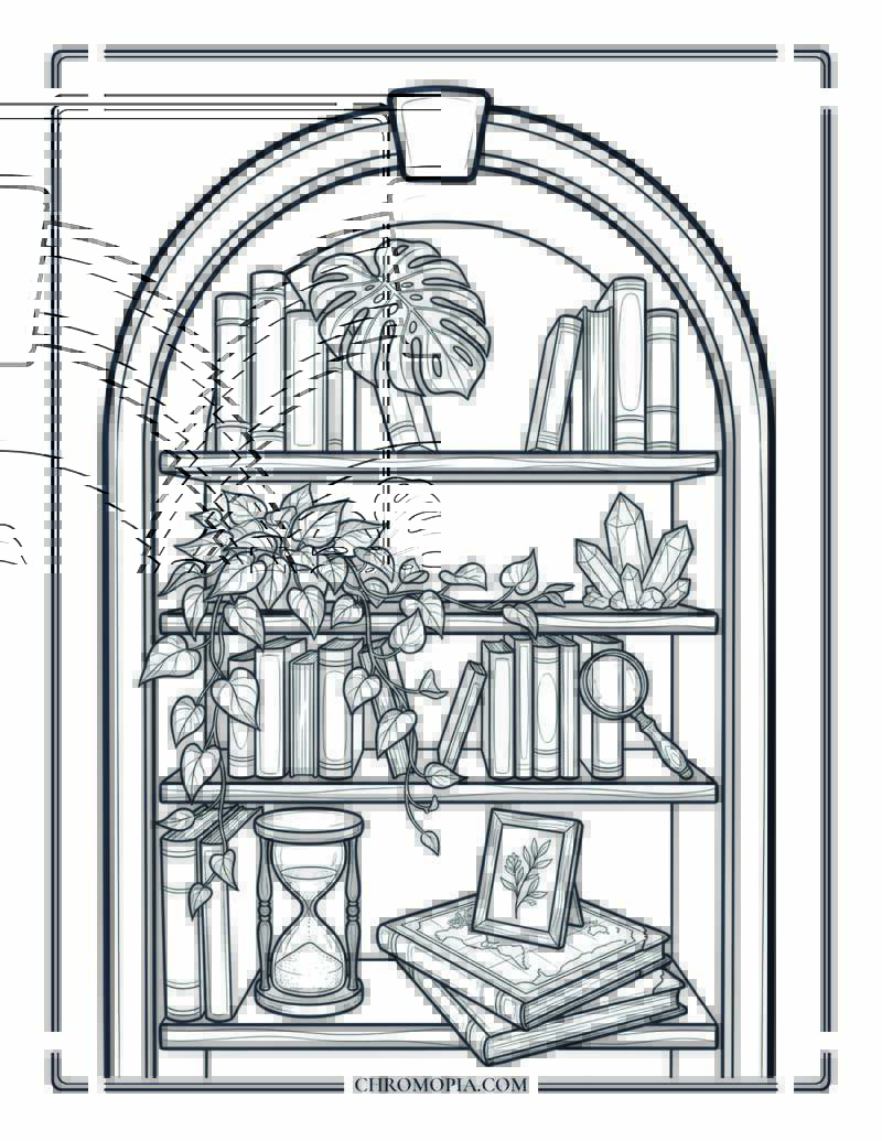 Botanical Bookshelf National Book Lovers Day Coloring Page