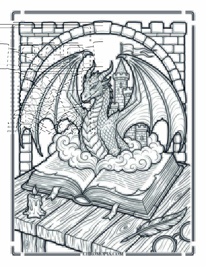 Fantasy Dragon Erupting From Open Book National Book Lovers Day Coloring Page