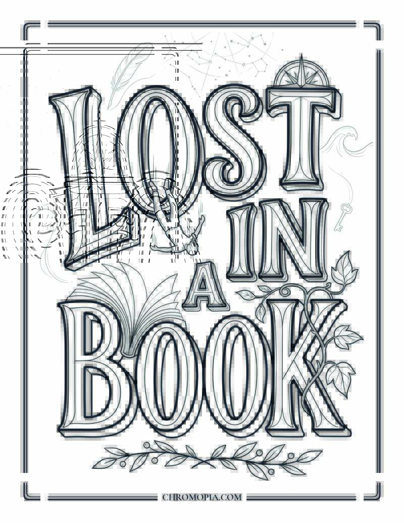 Lost In A Book Typography National Book Lovers Day Coloring Page