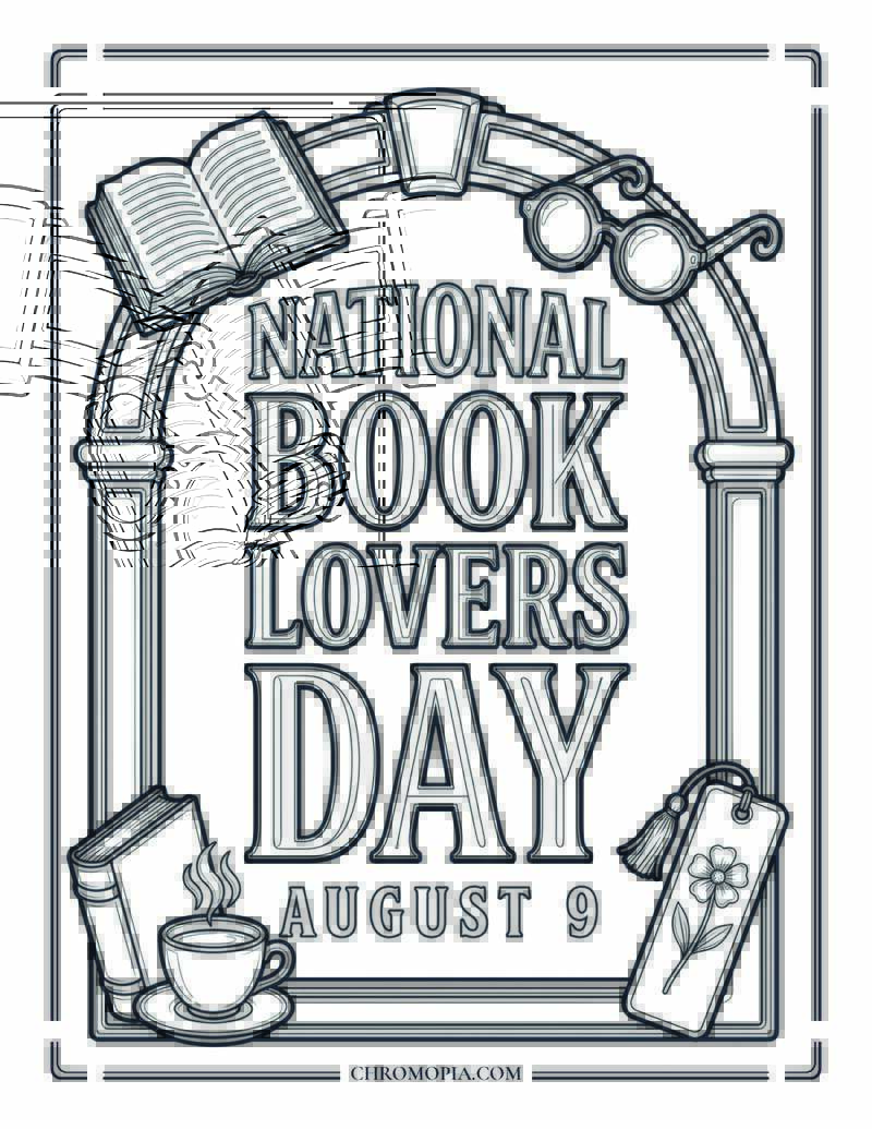 National Book Lovers Day August 9 Word Art Coloring Page
