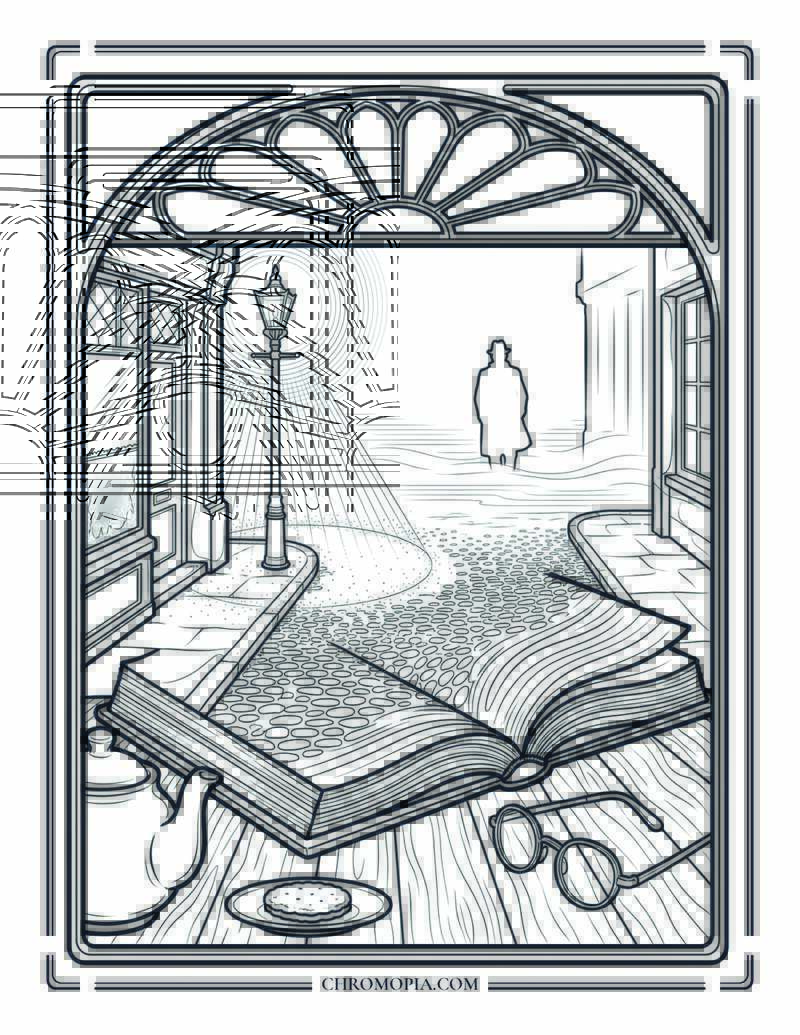 Mystery Portal Open Book Foggy Street National Book Lovers Day Coloring Page