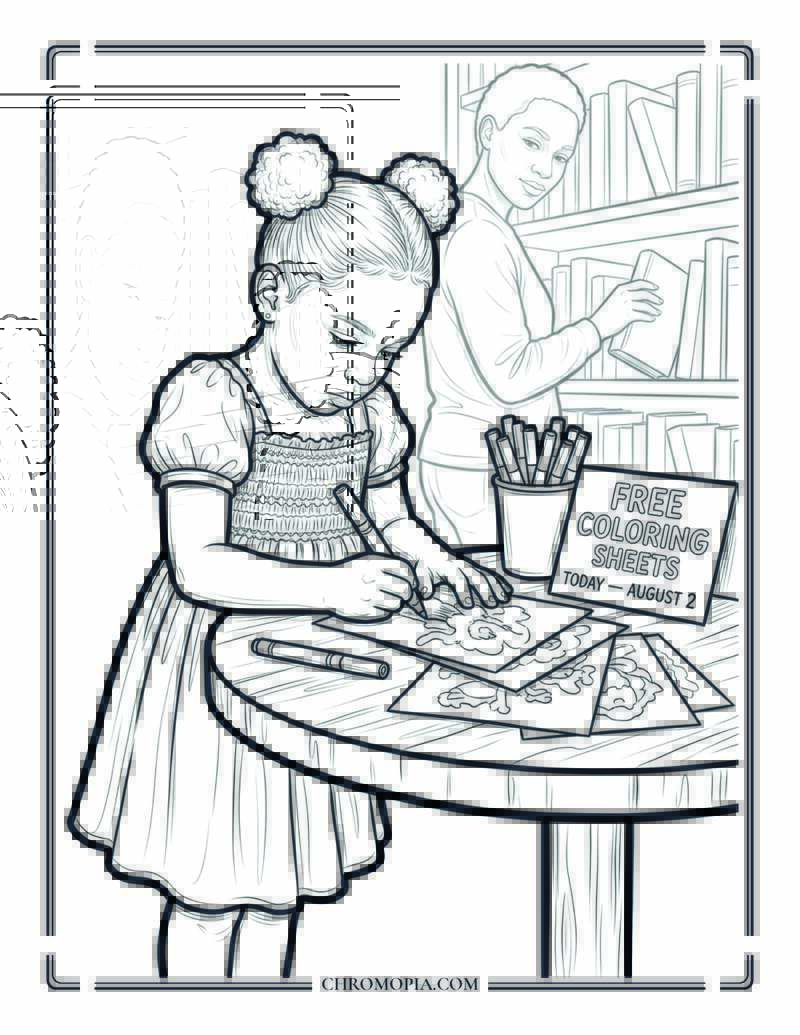Child At A Bookstore Coloring Table On August 2nd National Coloring Book Day Coloring Page