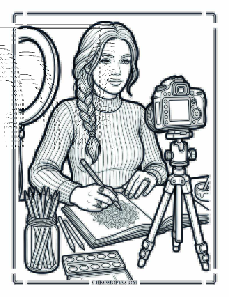 Color With Me Vlogger Aesthetic Desk Setup Coloring Page