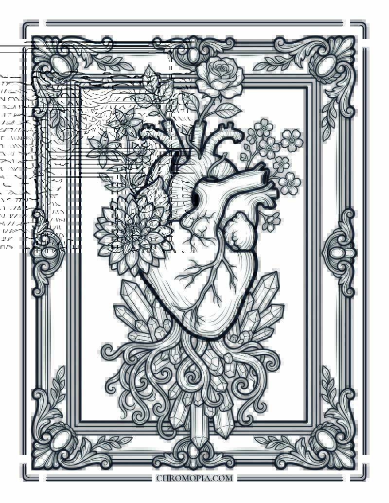 Anatomical Heart Overflowing With Flowers And Roots Coloring Page