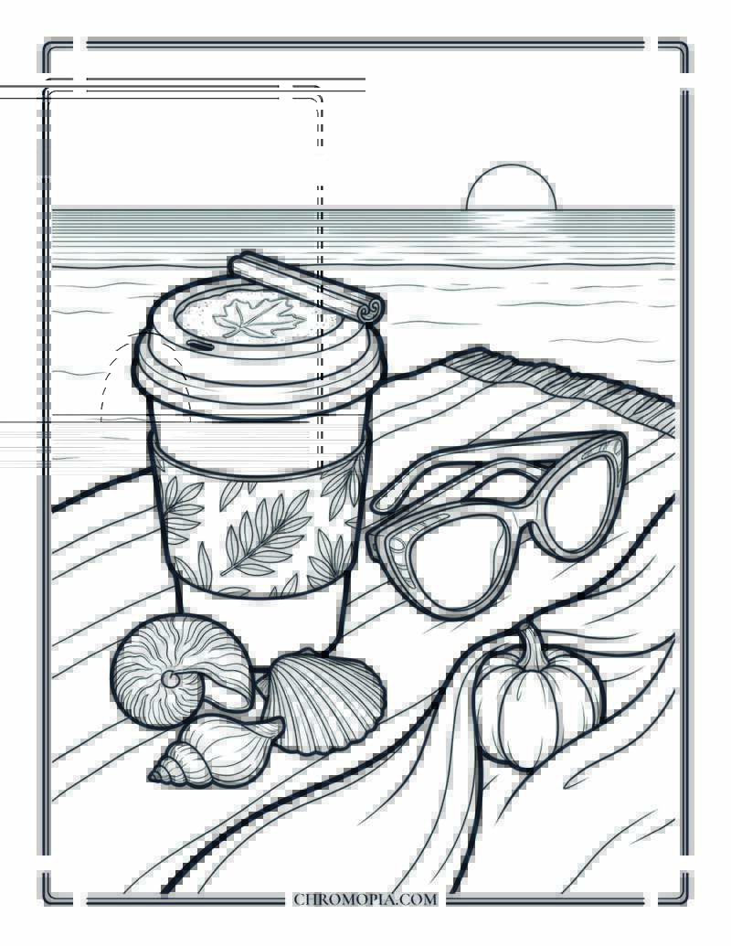 Pumpkin Spice Latte At The Beach Summerween Coloring Page