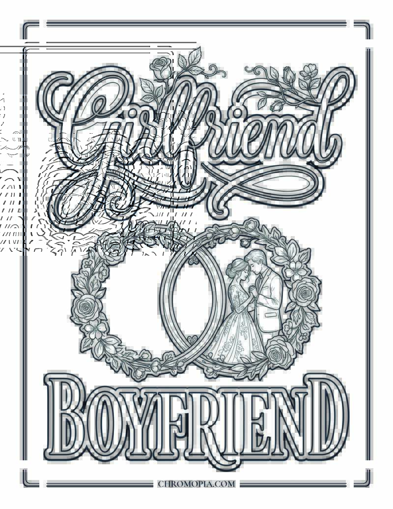 Girlfriend And Boyfriend Word Art Coloring Page