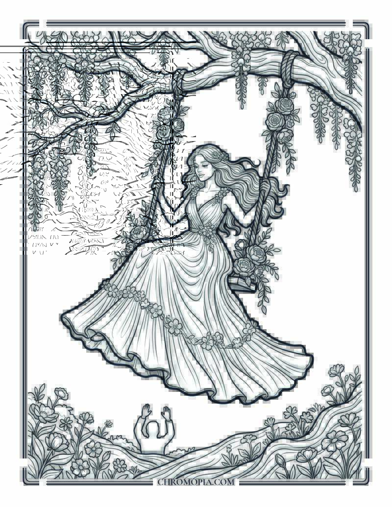 Girlfriend On A Floral Swing In Nature On Girlfriend Day Coloring Page