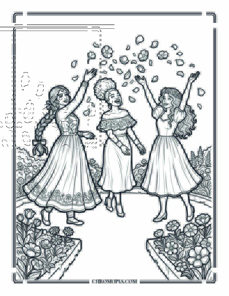 Girlfriends Throwing Flower Petals On National Girlfriend Day Coloring Page