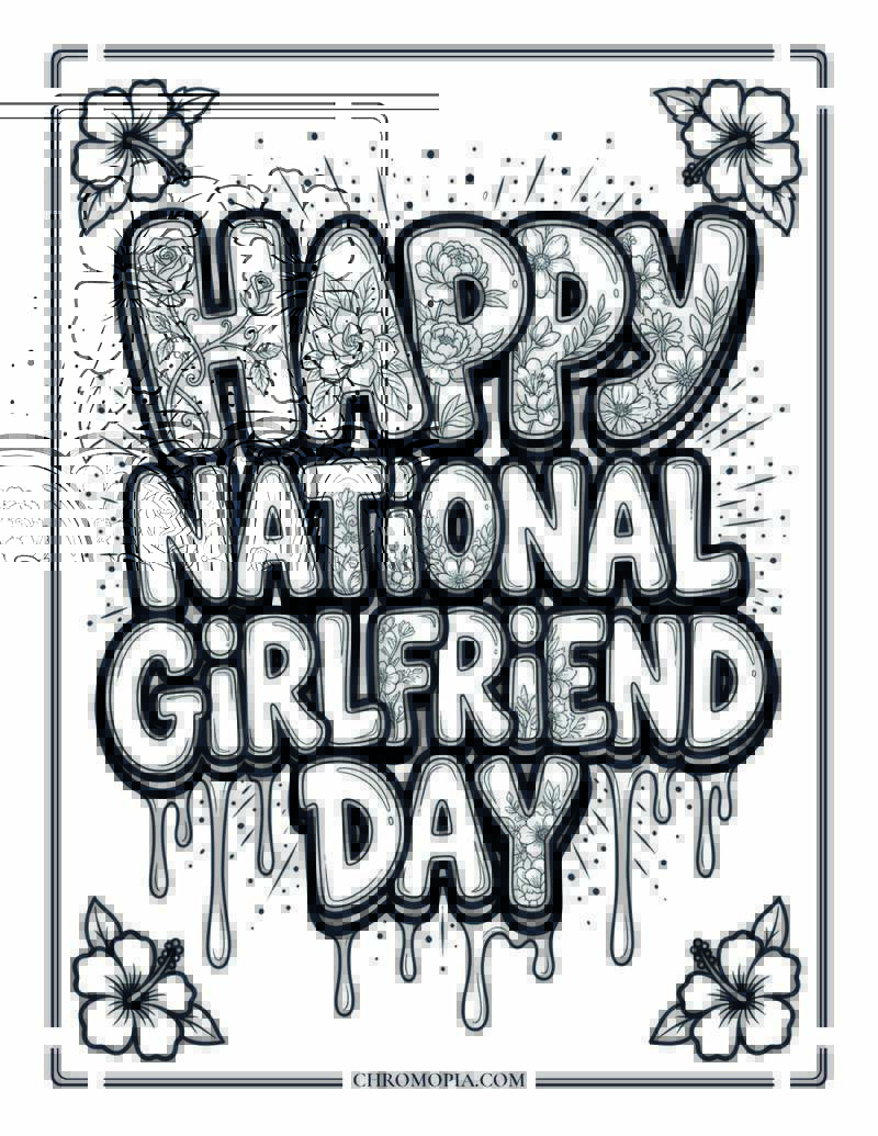 Happy National Girlfriend Day Graffiti Word Art Coloring Page