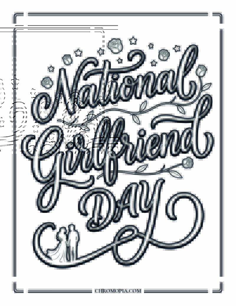 National Girlfriend Day Calligraphy Quote Coloring Page