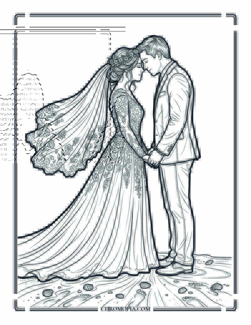 Romantic Beach Wedding Scene On National Girlfriend Day Coloring Page
