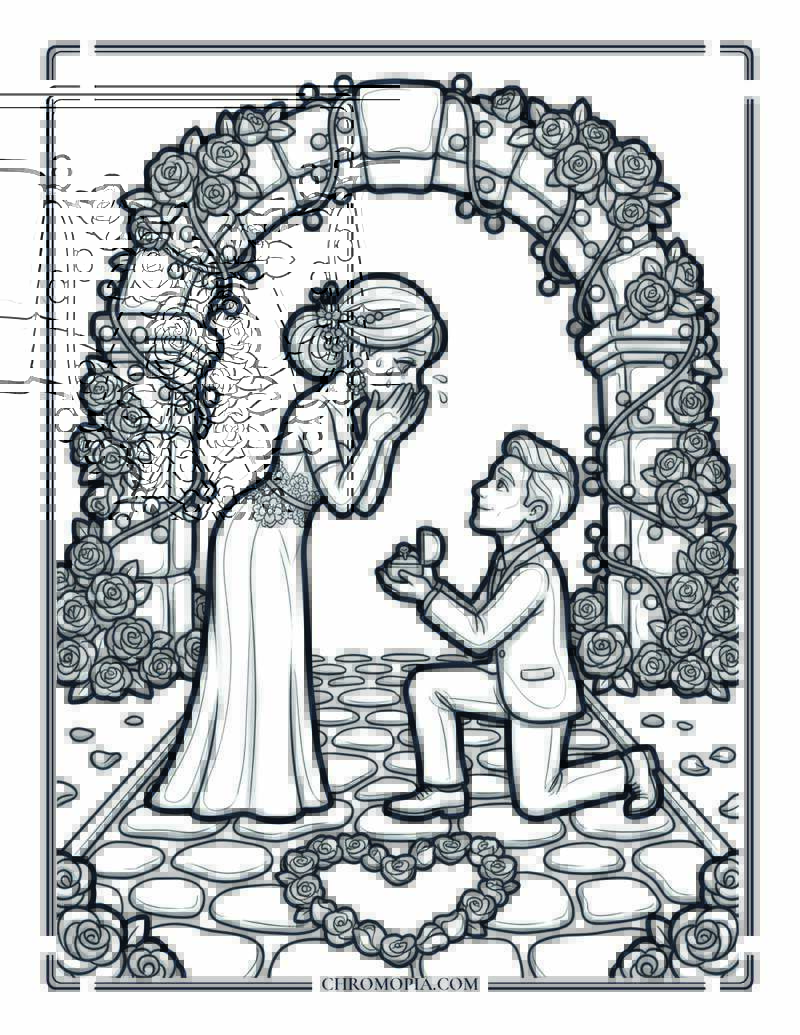Romantic Proposal Scene On National Girlfriend Day Coloring Page