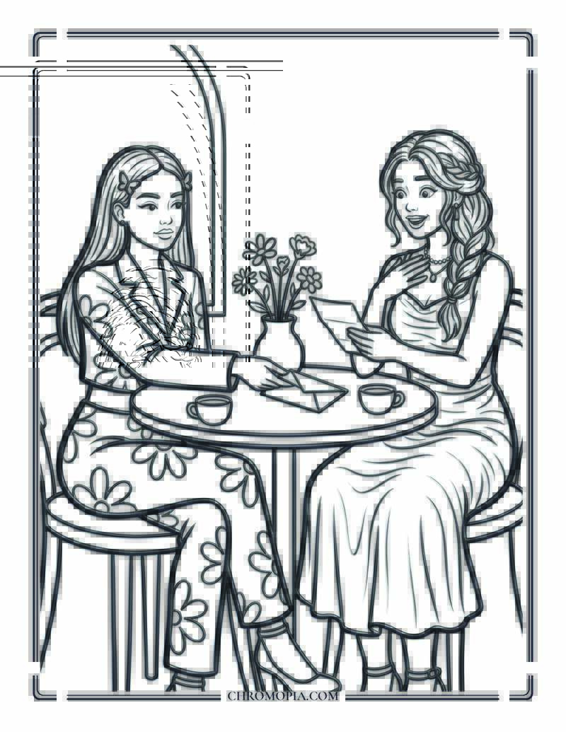 Best Friends Exchanging Handwritten Letters On Girlfriend Day Coloring Page