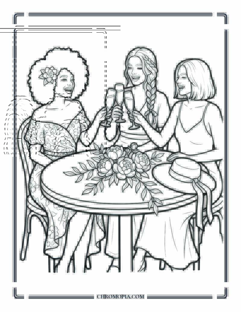 Friends Brunch Celebrating National Girlfriend Day Coloring Page