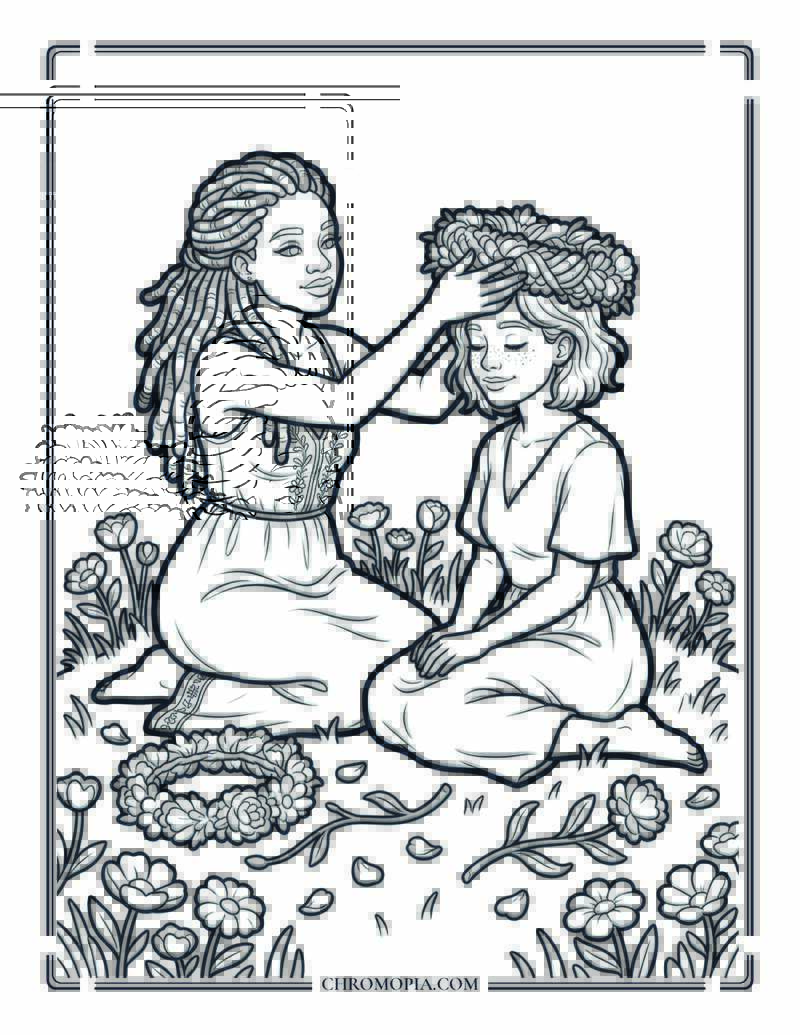 Making Flower Crowns Together On National Girlfriend Day Coloring Page