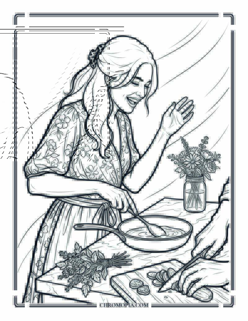 Couple Cooking Together For Girlfriend Day Coloring Page