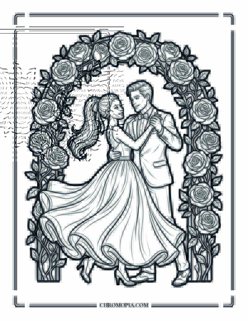 Couple Dancing Under A Rose Arch On Girlfriend Day Coloring Page