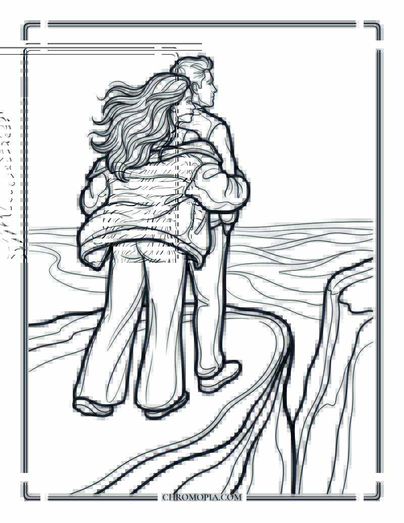 Couple Standing Together On A Cliff Above The Sea On Girlfriend Day Coloring Page