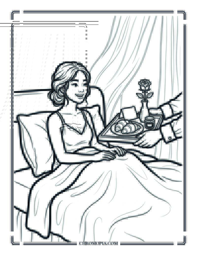Girlfriend Day Breakfast In Bed Surprise Coloring Page