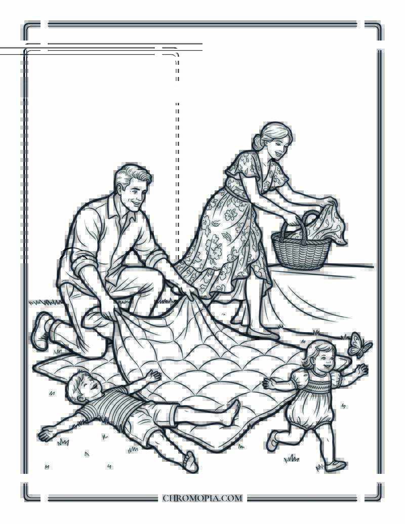 Family Summer Picnic For Happiness Happens Month Coloring Page