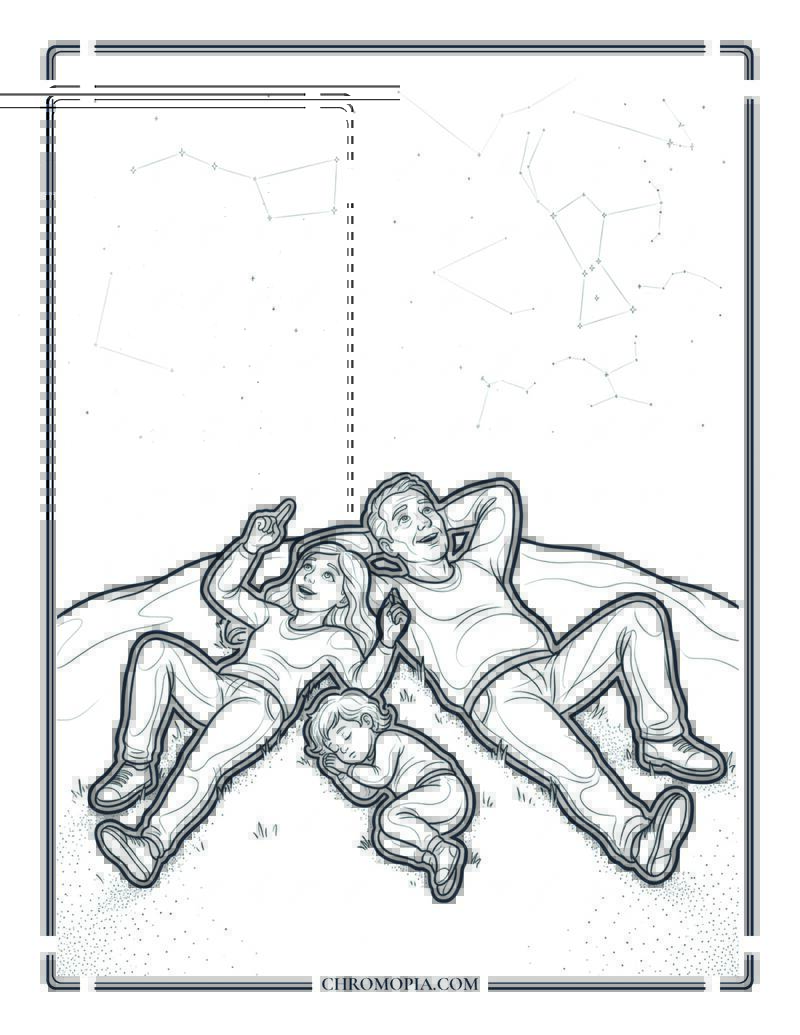 Group Watching Stars On A Summer Hillside Coloring Page