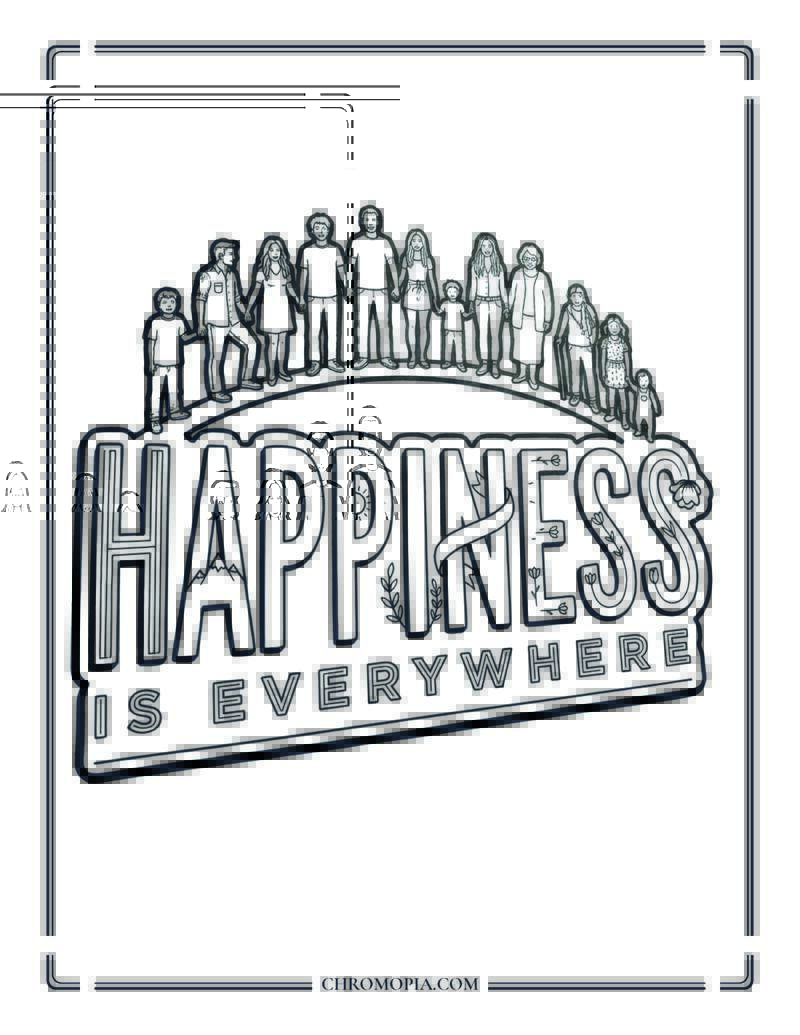 HAPPINESS Is Everywhere Celebration Word Art Coloring Page