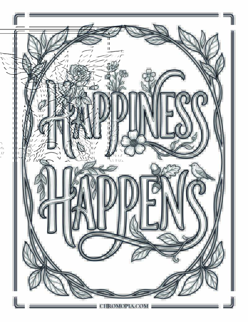 Happiness Happens Floral Word Art Coloring Page
