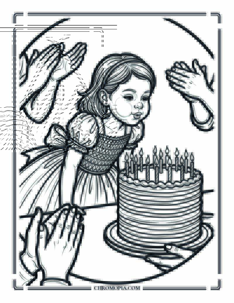 Girl Blowing Out Birthday Candles Coloring Page