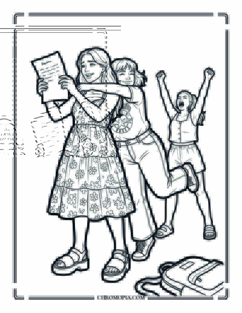 Teenage Friends Celebrating Together Coloring Page