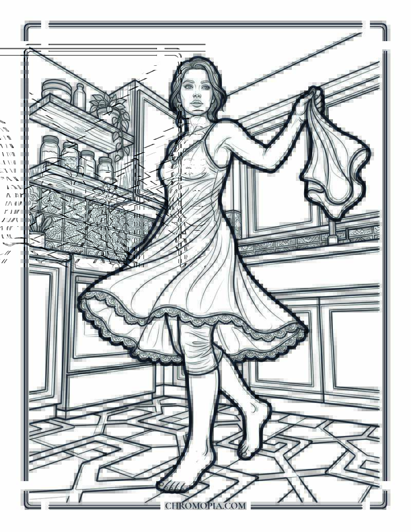 Woman Dancing Alone In Her Kitchen Happiness Happens Month Coloring Page