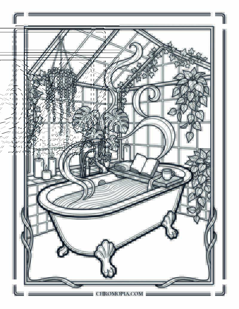 Botanical Bathhouse Greenhouse Ritual National Wellness Month Coloring Page