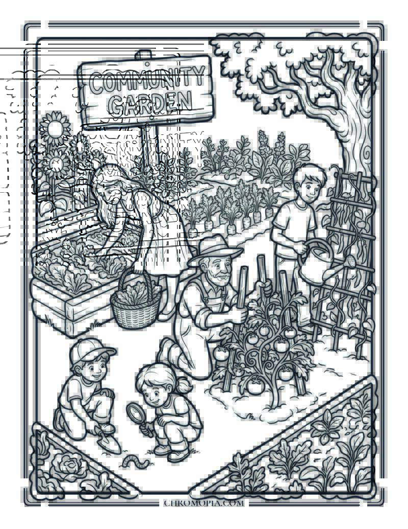 Community Wellness Garden National Wellness Month Coloring Page