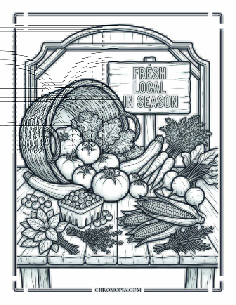 Farmers Market Abundance National Wellness Month Coloring Page