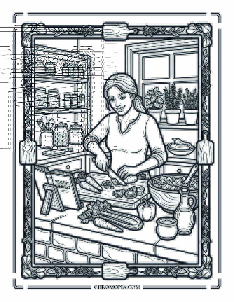 Nourishing Home Kitchen National Wellness Month Coloring Page