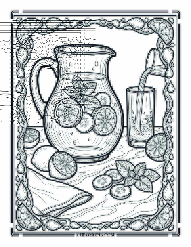 The Hydration Ritual Still Life National Wellness Month Coloring Page