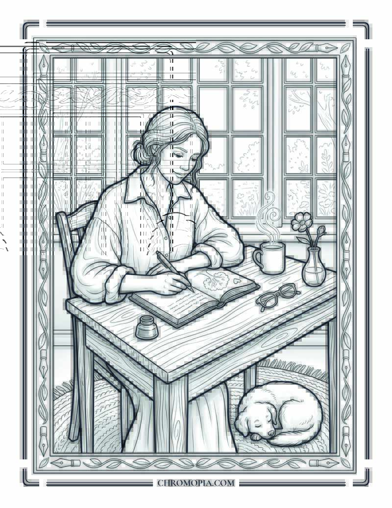 Morning Journaling Ritual National Wellness Month Coloring Page