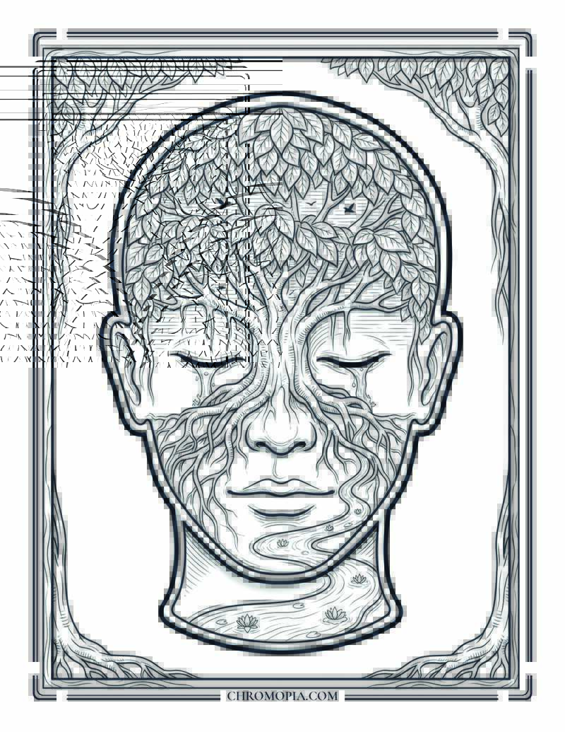 The Flowing Mind Botanical Surreal National Wellness Month Coloring Page