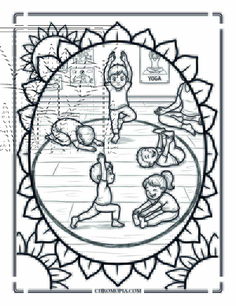 Kids Yoga Circle Classroom National Wellness Month Coloring Page