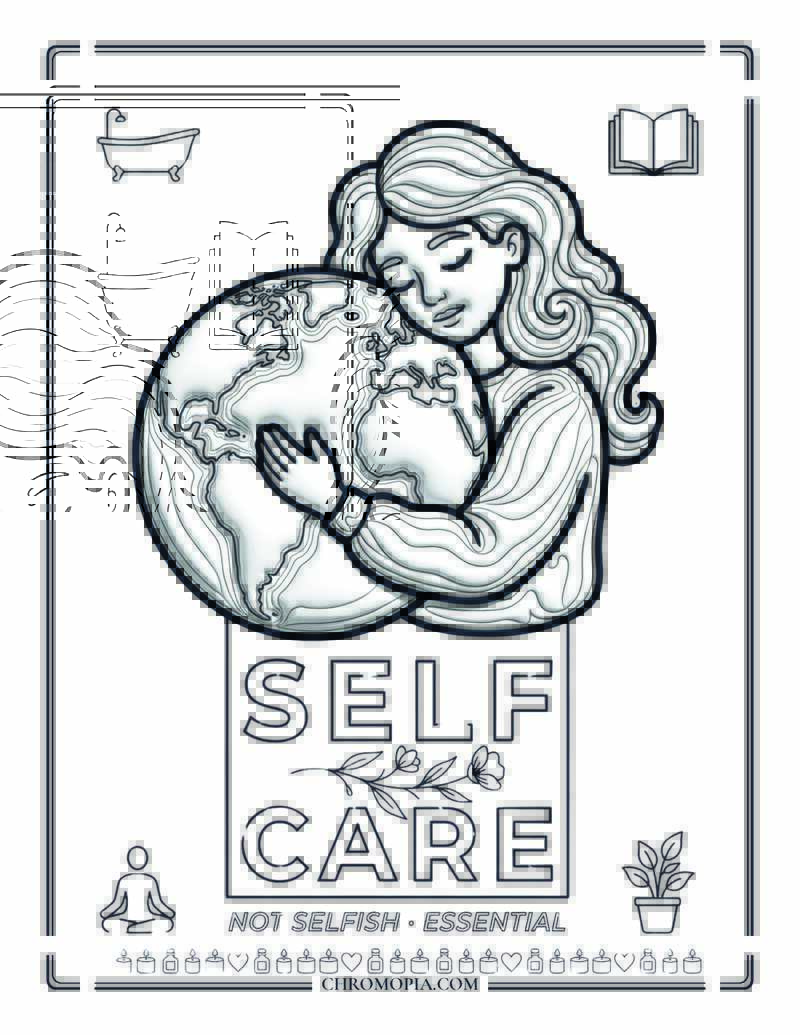 SELF CARE Word Art National Wellness Month Coloring Page