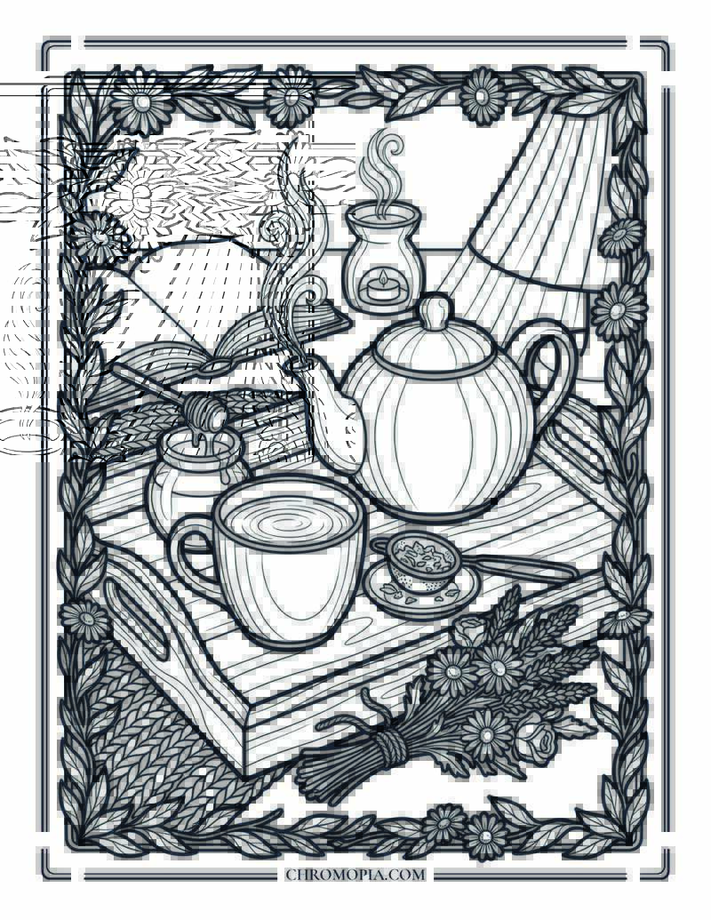 Evening Herbal Tea Ritual National Wellness Month Coloring Page
