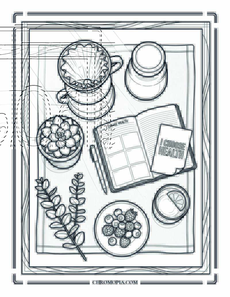 Morning Wellness Routine Flatlay National Wellness Month Coloring Page