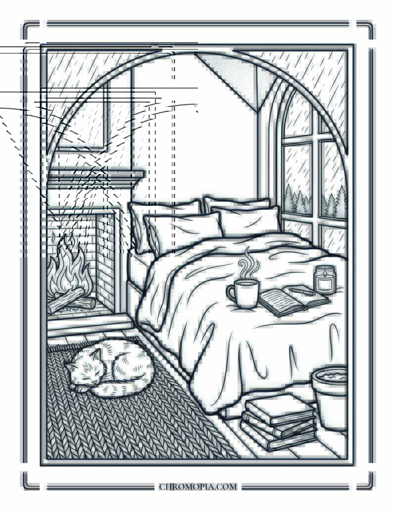 The Self Care Sanctuary Cozy Bedroom National Wellness Month Coloring Page