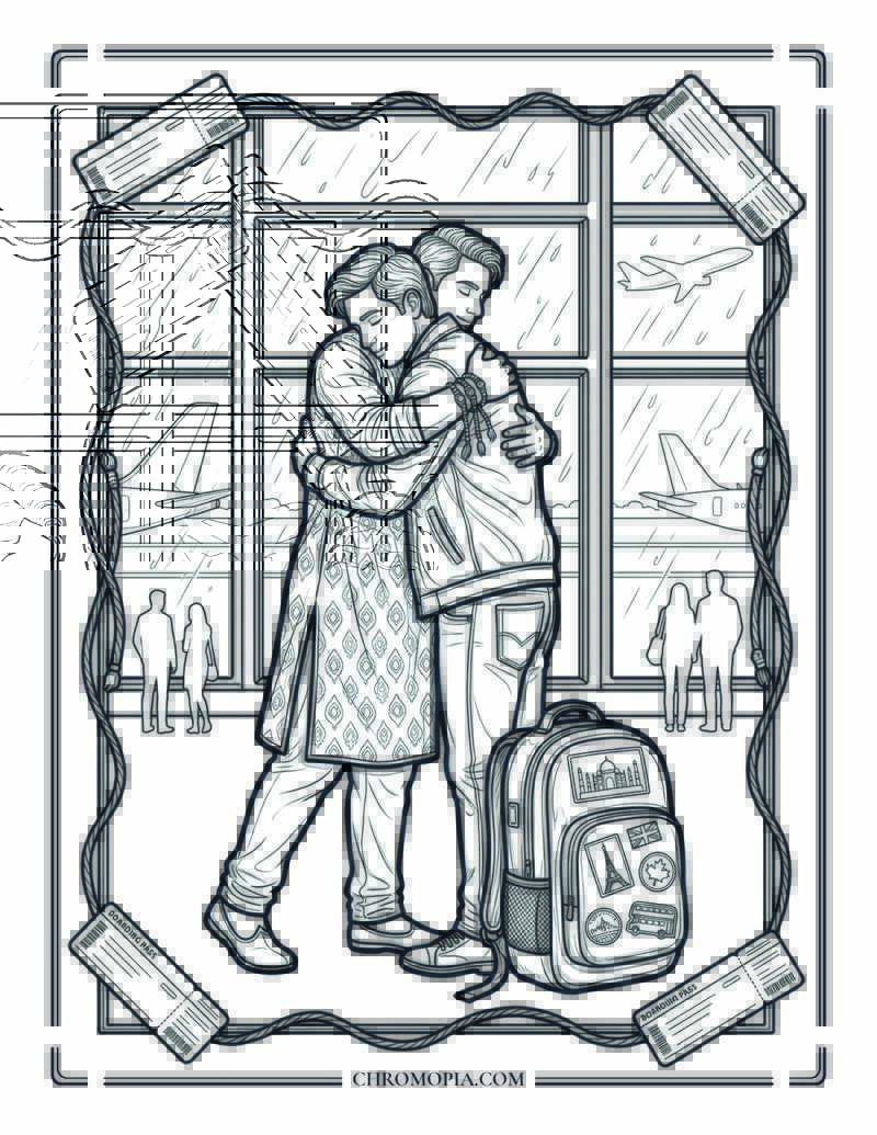 Airport Reunion Siblings Raksha Bandhan Coloring Page