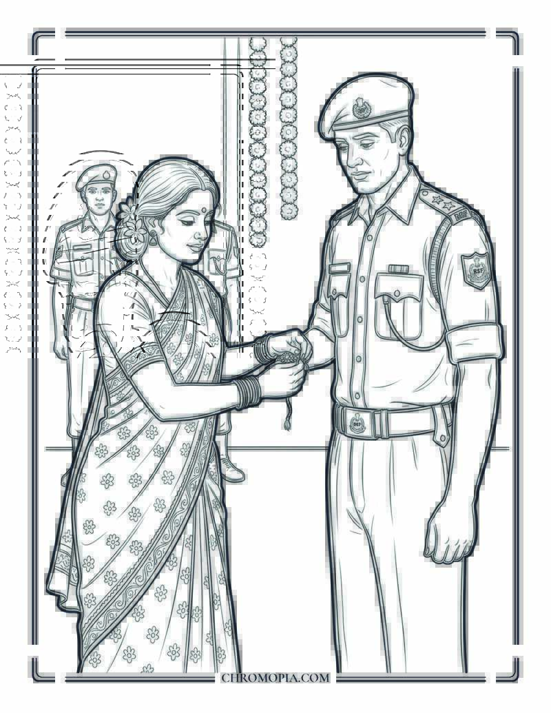 BSF Military Community Protection Raksha Bandhan Coloring Page