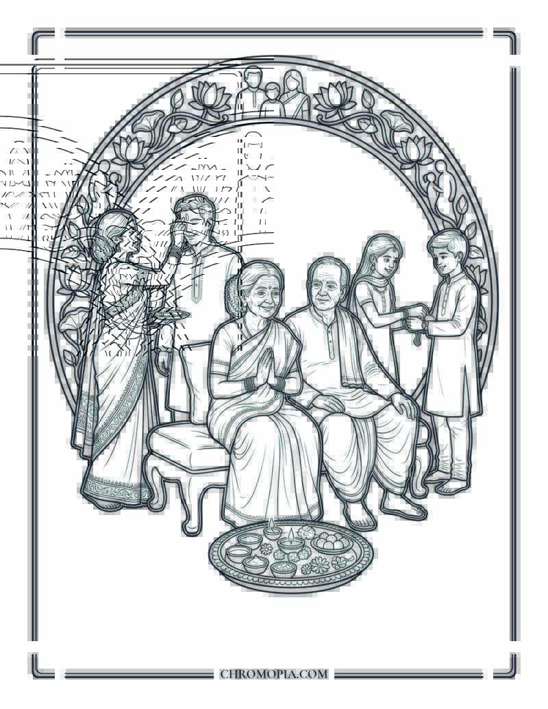 Multi Generational Family Raksha Bandhan Coloring Page