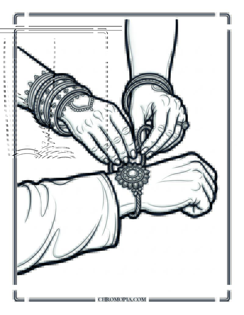 Sister Tying Rakhi Brother Wrist Raksha Bandhan Coloring Page