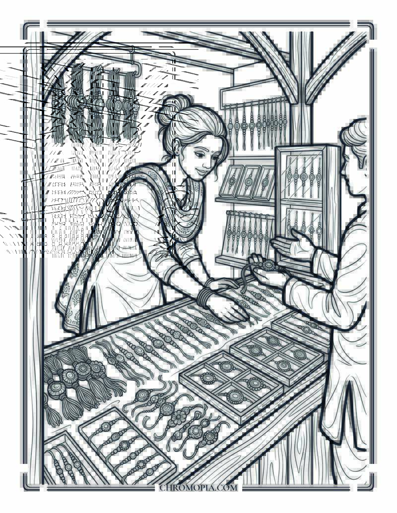 Women At Rakhi Bazaar Raksha Bandhan Coloring Page