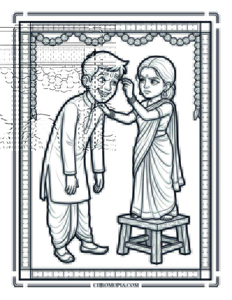Brother Bowing At Sister Feet Cash Negotiation Raksha Bandhan Coloring Page